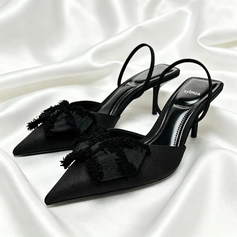 Slip Dress Satin - Sepatu Pumps Wanita Hitam Satin dengan